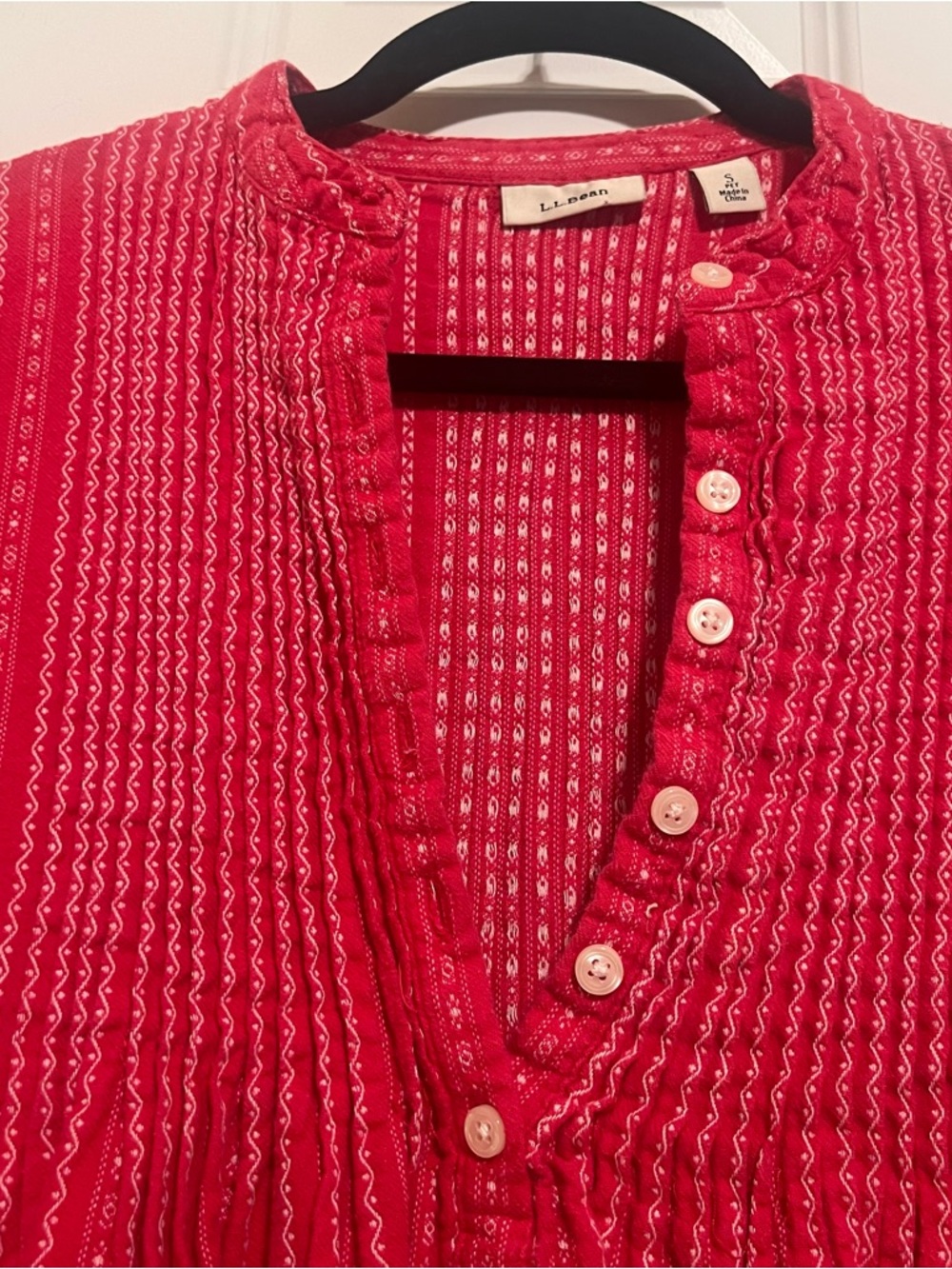 LL Bean Dobby Nightgown Flannel Red Pintuck Prairie Cottagecore - Picture 7 of 9